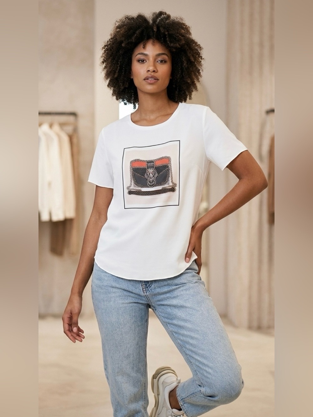 Handbag Print Crepe Embellished T-shirt by Nuxx